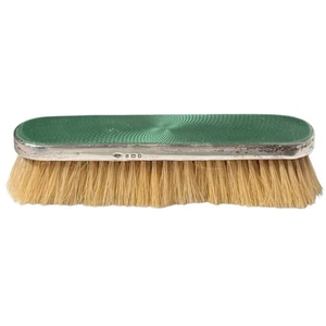 Antique English Sterling Silver & Green Guilloche Enamel Clothing Brush Art Deco - Picture 1 of 11