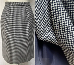 Gonna a matita vintage Talbots 100% lana peggiorata blu navy pied de poule a quadri taglia 8P FXH - Foto 1 di 21