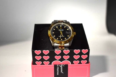 NEW HOLUNS Watch Water Resistant AUTOMATIC MECHANICAL BLACK & GOLD 2 Tone Band - Image 1 of 4