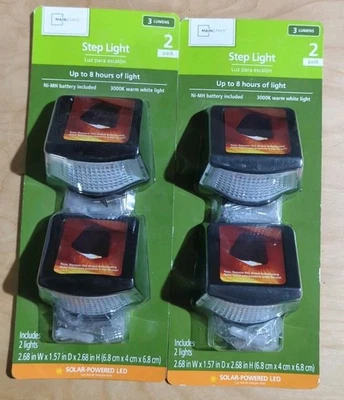 Lot of 2: Mainstays Solar 2PK (4total) Step Light 3 Lumens Up To 8 Hours NEW - Image 1 of 2