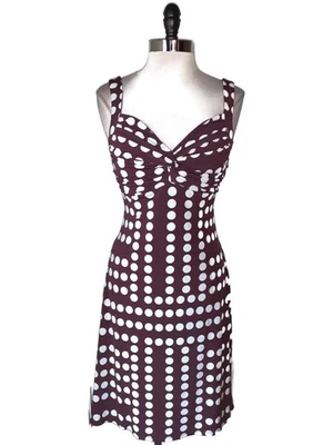 NOVO VESTIDO WHITE HOUSE BLACK MARKET tamanho 10 linha A marrom branco bolinhas stretch - Imagem 1 de 4