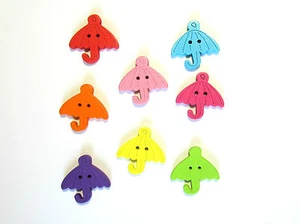 10x Holzknopf Regenschirm bunt  23 x 24mm Knopf Basteln Knöpfe - Bild 1 von 1