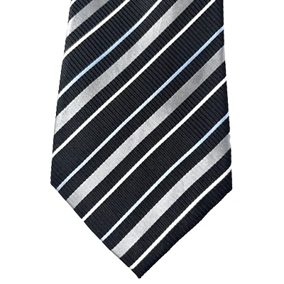 Geoffrey Beene Men's Silk necktie Gray stripes on Black 60x3.75" - Image 1 of 4