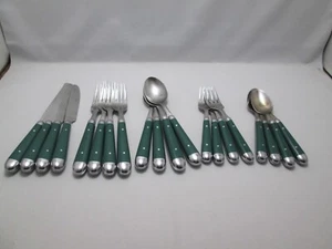 ONEIDA 20 Piece Stainless Flatware Riveted Green Handle Set - Knife Spoon Fork - Picture 1 of 7