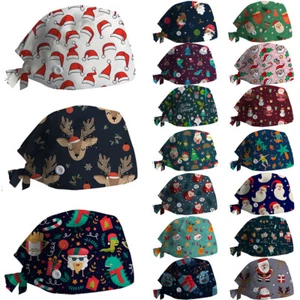 Christmas Surgical Scrub Cap Doctor Hat Nurse Bouffant Hat Adjustable Head Cover - Picture 1 of 26