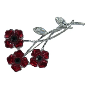 Broche Forma Flor con Flores Rojas Mujer Bisutería Bisutería Colores Plata - Imagen 1 de 4