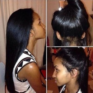 Light Yaki Straight Brazilian Human Hair Full Lace Wigs Glueless Lace Front Wig - Picture 1 of 8