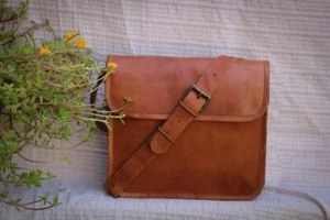 Bolso de Cuero Genuino Bandolera Cartera de Hombro Mensajero Marrón Para Hombre Hecho a Mano - Imagen 1 de 5