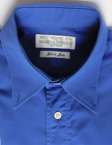 M&S retro shirt size 14.5 Point collar for pin Blue Chest pocket cotton VC - Picture 1 of 5