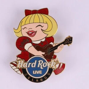 Hard Rock Live Pin Orlando 2006 Blonde Girl Red Dress & Bow Playing Guitar - Picture 1 of 3