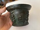 Antique Bronze Mortar with Ribs & Faces, 17th/18th Century Heavy