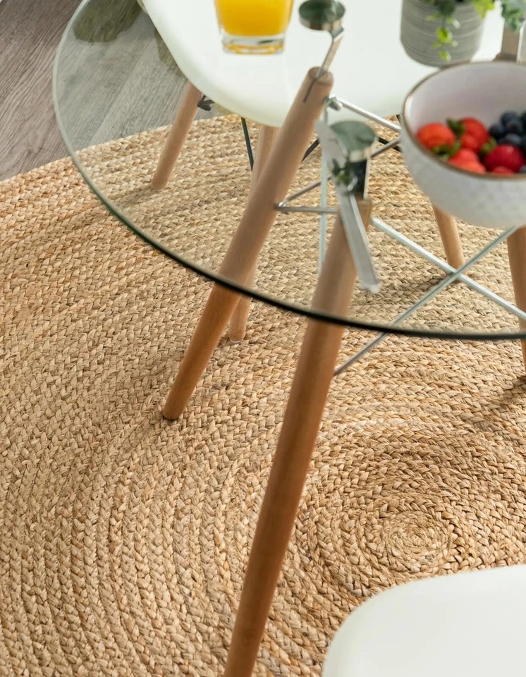 Round Rug 100% Natural Jute Farmhouse Area Rug Hand Woven Rustic Look Rug Rag - Image 1 of 4