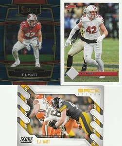 Lotto 3 Card: TJ Watt 2022-23 Panini Select Donruss Score - UW Badgers Steelers - Foto 1 di 2