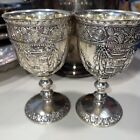 VINTAGE SET 2 Corbell & Co Silver Plated Water/Wine Goblet, Ornate COAT of ARMS