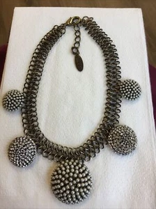 Chico's Runway Haute Couture Domed Rhinestones Faux Pearls Gold-Tone Necklace - Picture 1 of 10