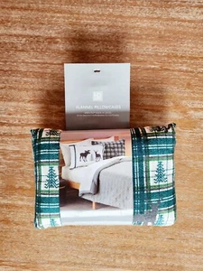 NEW 2x Flannel Cotton Standard Pillowcases Woodland Moose Deer Green Pillowcase - Picture 1 of 2