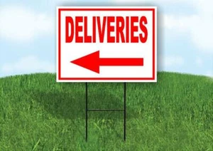 DELIVERIES LEFT arrow red Yard Sign Road with Stand LAWN SIGN Single sided - Picture 1 of 5