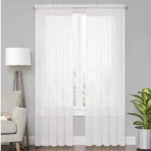 2 Panels Sheer MAINSTAY Window Curtains SHEERS with Rod Pocket Living Room White - Picture 1 of 4
