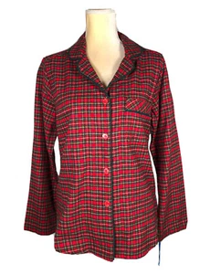 Sleep Sense Women Pajama Top Small Shirt Portuguese Flannel Red Lounge Plaid New - Picture 1 of 11