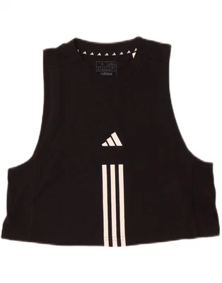 ADIDAS женщин укороченный свободного кроя графический жилет верхний Великобритании 8/10 маленький черный OV09 - Изображение 1 из 3