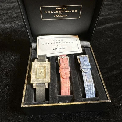 ADRIENNE Real Collectibles Watch Set Interchangeable Leather Bands Rhinestones - Image 1 of 4