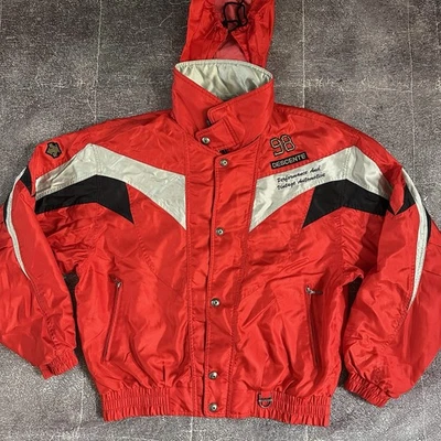 Mens Vintage 90s Descente Red Silver Black Color Block Zip Up Bomber Jacket Sz L - Image 1 of 4