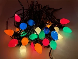 Vintage 50-60er bunte Weihnachtsbeleuchtung C7 grün Schnur Stränge 25 Birnen - Bild 1 von 5