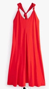 Ladies Next Red Knot Maxi Dress Sz 22 100% Cotton Pockets Front Split BNWT - Picture 1 of 7