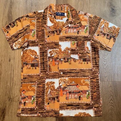 Camisa Aloha De Colección Años 60 70 Para Hombres Poliéster Hippy Disco Hawaiano Mercado Estampado Mediana Foto 1 de 4