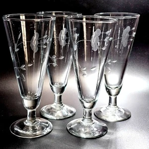 4 copas de vidrio Princess House Heritage de 7,5" de colección grabadas decoración de cristalería floral - Imagen 1 de 5
