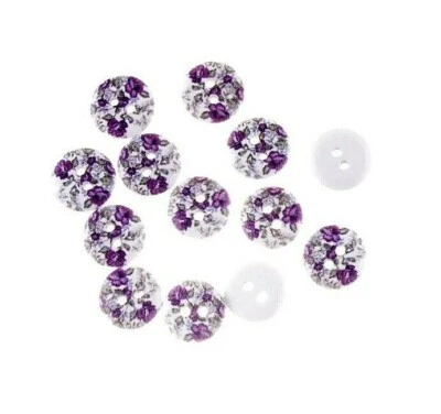 Paquete de 20 botones de madera blanca de 2 agujeros FLORES MORADAS 5/8" (15 mm) artesanal (4013) Foto 1 de 2