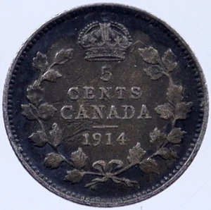 1914 CANADA - UK King George V - Authentic Original SILVER 5 CENTS Coin i118731 - Picture 1 of 2