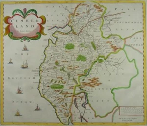 CUMBERLAND CUMBRIA CARLISLE LAKE DISTRICT KUPFERSTICH KARTE ROBERT MORDEN 1695 - Picture 1 of 2