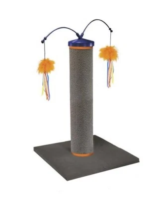Scratch 'N Spin Carpet Post Cat Scratcher w/ Ribbon Wands Feline Paw Pet Toy - Image 1 of 2
