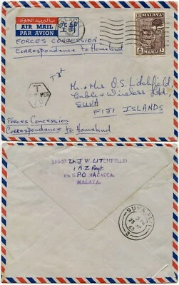 FIJI FORCES AIRMAIL from MALAYA 1963 CONCESSION CHARGED 10c TAXE MILITARY - Imagem 1 de 3