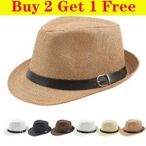 Straw Fedora Hat Trilby Cuban Cap Summer Beach Sun Panama Short Brim Floral Hat 