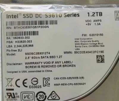 Intel S3610 Series 1.2TB SSD Enterprise 2.5" SSDSC2BX012T4 MLC SATA FW:G2010150 - Image 1 of 4