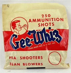 Antiguo Gee Whiz Guisante/Frijoles Tirador Municiones Original Colorido Bolso Gráfico Stock de Tienda - Imagen 1 de 2