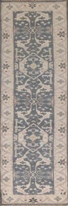 Blue/ Ivory Oushak Oriental Hand-knotted Runner Rug 2' 7" x 9' 10" Hallway rug - Picture 1 of 12