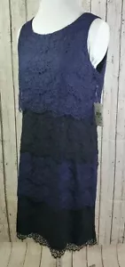 NWT Jessica Simpson Short Lace Cocktail Dress Navy Blue Black Layers Lined Sz 8 - Picture 1 of 5