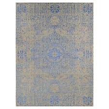 8'9"x12' Blue Hand Loomed Wool And Art Silk Mamluk Design Rug R80800