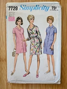 Vtg 60's Simplicity 7729 STEP-IN COAT-DRESS FRONT-BUTTON Sewing Pattern Sz 12.5 - Picture 1 of 2