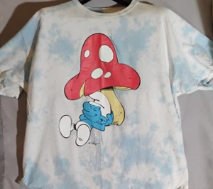SMURF Shirt Mens 2XL WHITE BLUE TIE DYE SHROOM ANIMATION 100% Cotton - Picture 1 of 6