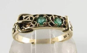 BUCKLE 9K 9CT GOLD COLOMBIAN EMERALD ETERNITY ART DECO INS RING FREE RESIZE - Picture 1 of 5