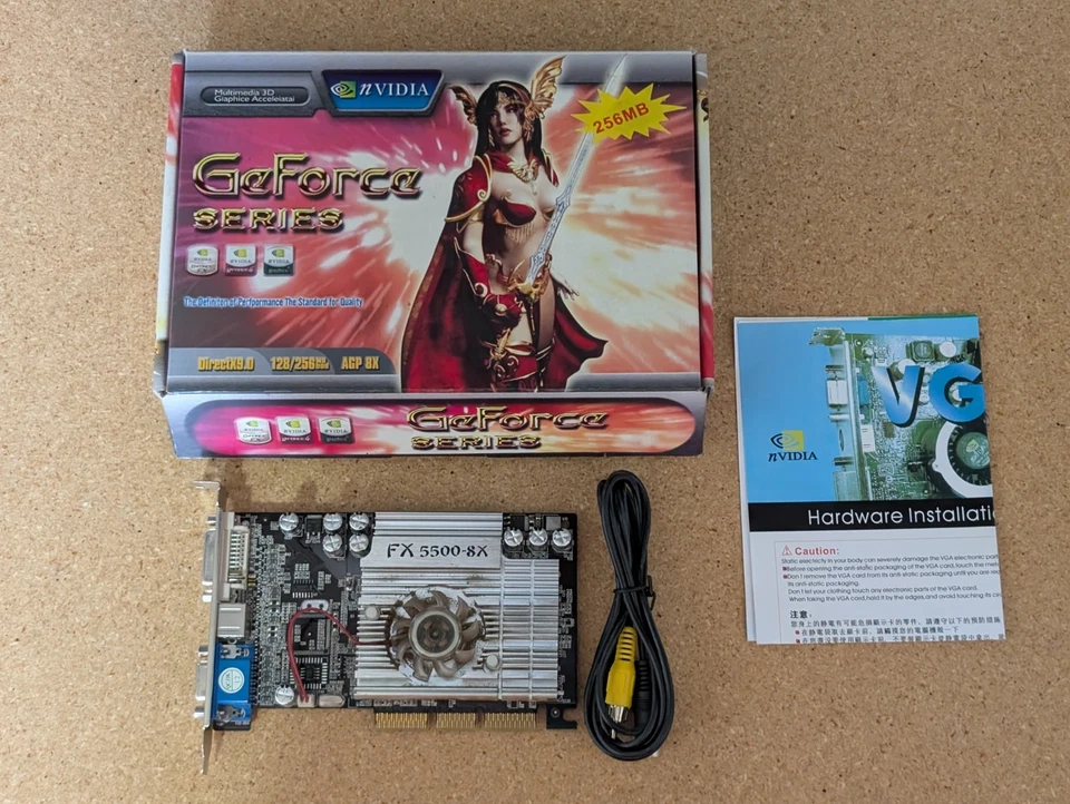 Nvidia GeForce FX 5500 AGP Graphics Card GPU 256 MB VGA DVI S-Video Box Valkyrie - Image 1 of 4