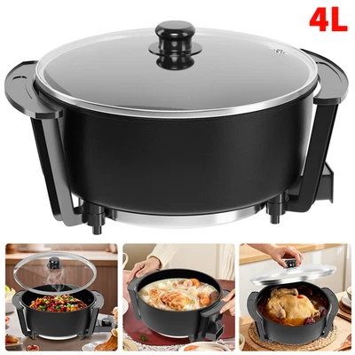 4L Electric Non-Stick Wok with Lid Rapid Heating Temperature Control Black UK - Image 1 of 4