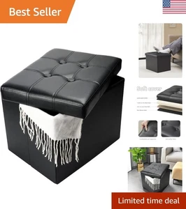 Storage Ottoman, Folding Foot Stool with Thicker Foam Padded Seat Small Leath... - Picture 1 of 8