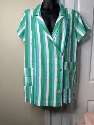 Blazer Show Me Your Mumu Mameluco Verde Azul Blanco Rayas Lino Bicoastero $168 L Foto 1 de 4