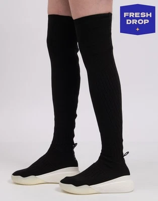 RRP€560 STELLA McCARTNEY Thigh-High Knitted Boots U7 UK4 EU37 Black Logo Flat - Image 1 of 4