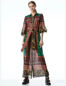 Maxi abito Alice + Olivia Beberly bottoni davanti taglia M misto seta trasparente boho chic - Foto 1 di 15